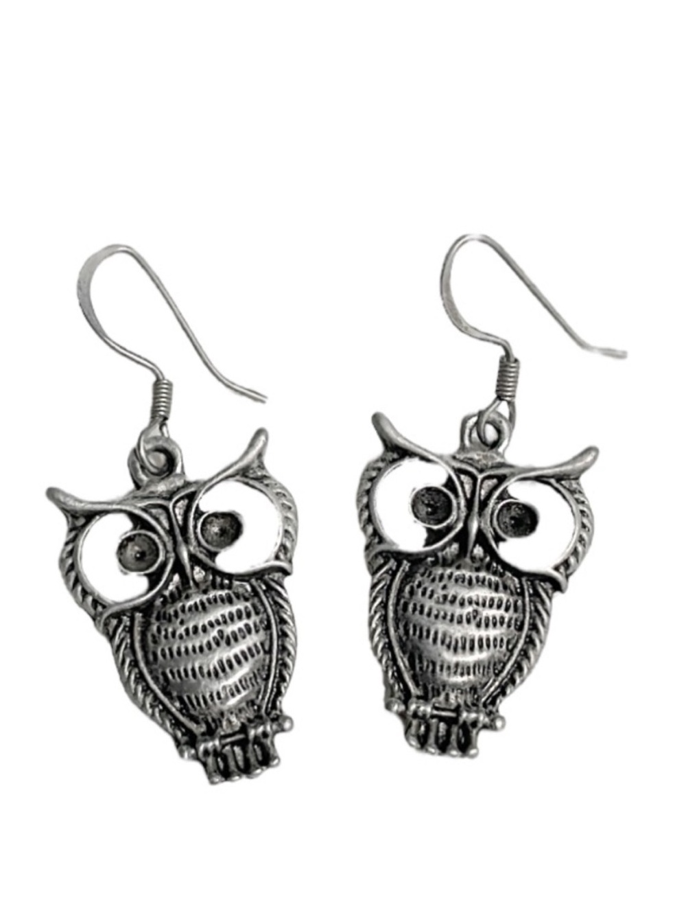 Silver owl boho cut out 1.5” drop earrings